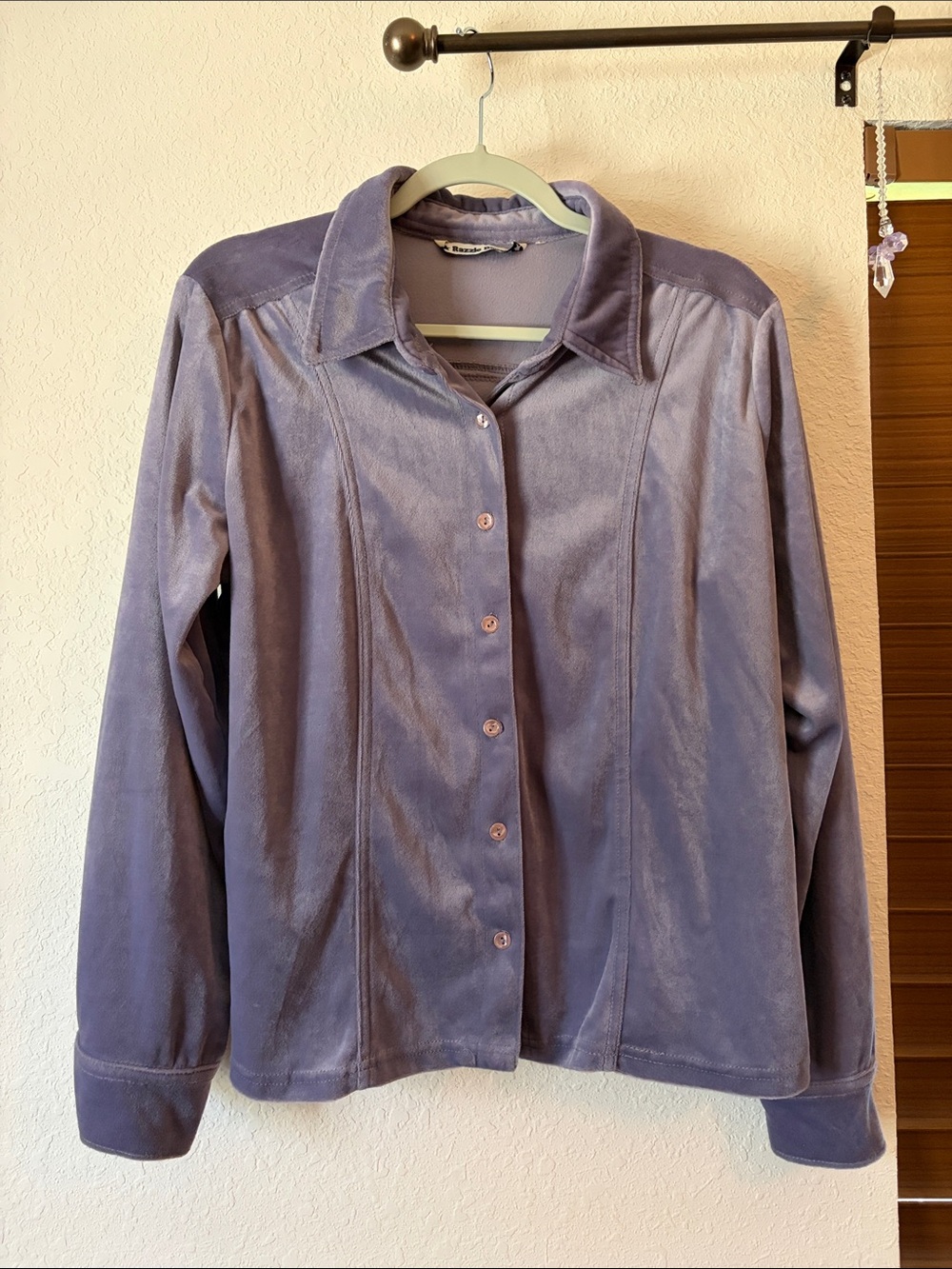 Razzle Dazzle Suede-Look Long Sleeved Button Down -measures like large